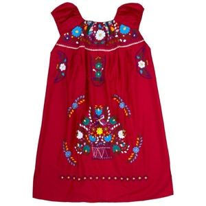 Mexican Floral Embroidered Off the Shoulder Dress Evelia Red